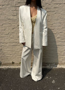 Minimalist V-neck Collarless Blazer Suit Oversized Wide-Leg Pants  Two-Piece Set in