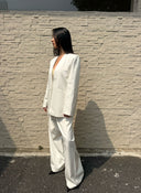 Minimalist V-neck Collarless Blazer Suit Oversized Wide-Leg Pants  Two-Piece Set in